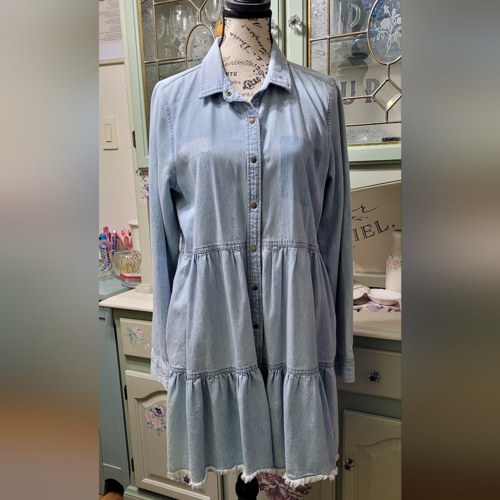 Denim Snap Front Babydoll Dress